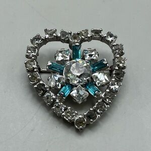 Elegant Silver and Blue Heart Brooch
